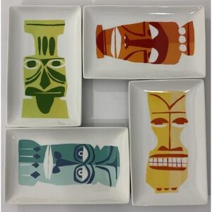 Crate & Barrel Jane Dixon Tiki Mask Appetizer Plates - Set of 4 (2016)